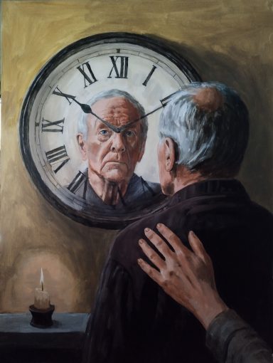 An acrylic painting on gesso, on board. Painted in 2025. Supplied in simple square gold effect frame approximately 65cm x 50cm. 